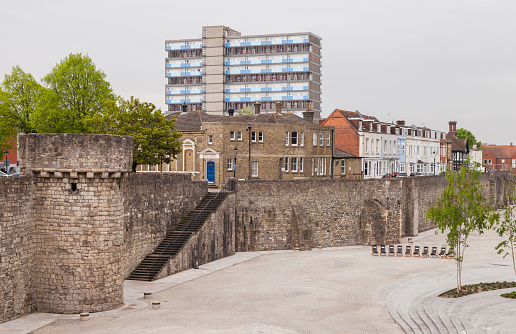 Southampton view on a daytime. Old Town Walls. A sequence of defensive structures built around the town in southern England