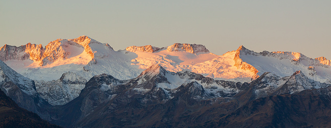 Sunrise in mountains.