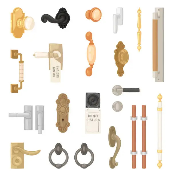 Vector illustration of Door handle vector vintage doorknob to lock doors at home and re