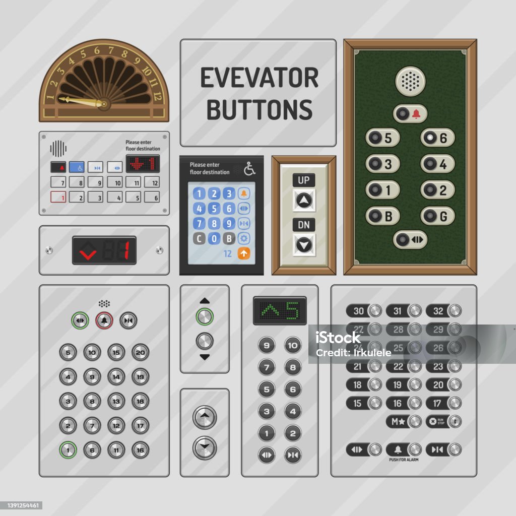 Elevator Buttons Vector Lift Metal Push Button On Control Panel Stock ...