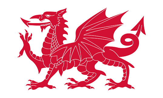 Red dragon graphic sign. Wales national symbol. Icon isolated on white background. Vector illustration