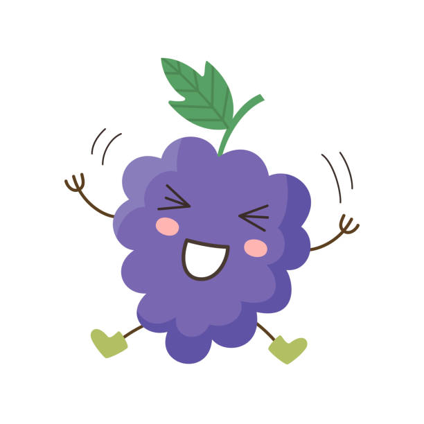 Uva Personaje De Dibujos Animados De Color Púrpura De Frutas Vectores  Libres de Derechos - iStock