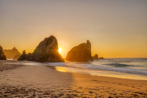 istock Beautiful sunset on a beach with sea stacks 1391256908