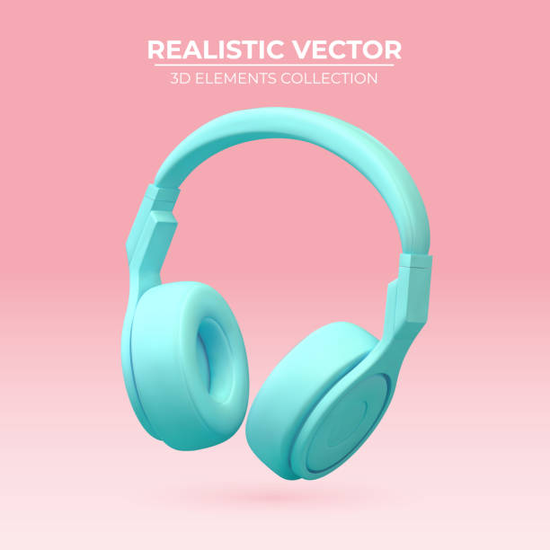 Realistic wireless earphones of trendy color. Realistic wireless earphones of trendy color. 3d vector headphone element. Realistic object for music or game concept, poster design, flyer, website. headphones stock illustrations