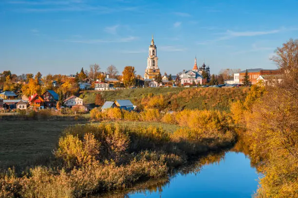 The ancient town of Suzdal in the evening. Gold ring of Russia. Vladimir region.
