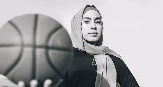 Beautiful young muslim basketball player - black and white edition -