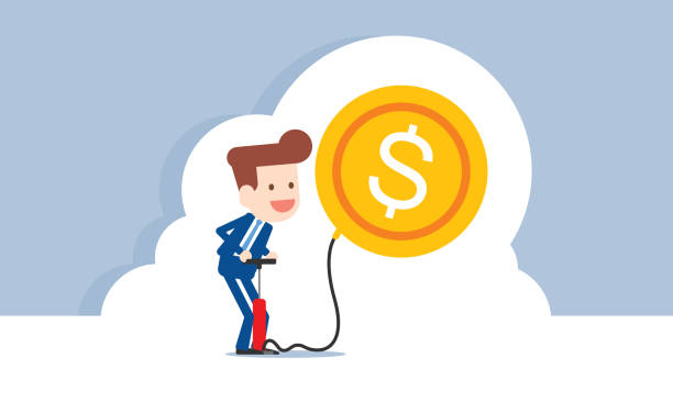 istock Businessman Pumps a US coin balloon, Making money 1391260974