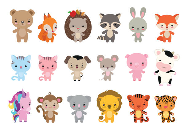 ilustrações de stock, clip art, desenhos animados e ícones de kawaii animals vector icons. cute illustration for children. - cria