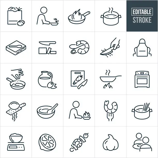 Vector illustration of Cooking Thin Line Icons - Editable Stroke