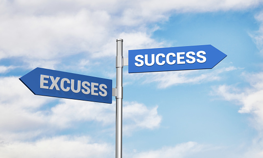 Excuses And Success. 2 Way Road Sign. Decisions Concept.