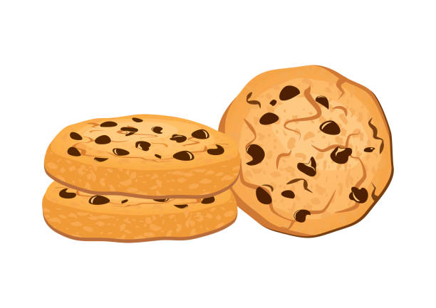 Pile of chocolate chip cookies icon vector Homemade sweet cookie vector isolated on a white background. Sweet breakfast design element chocolate chip cookie drawing stock illustrations