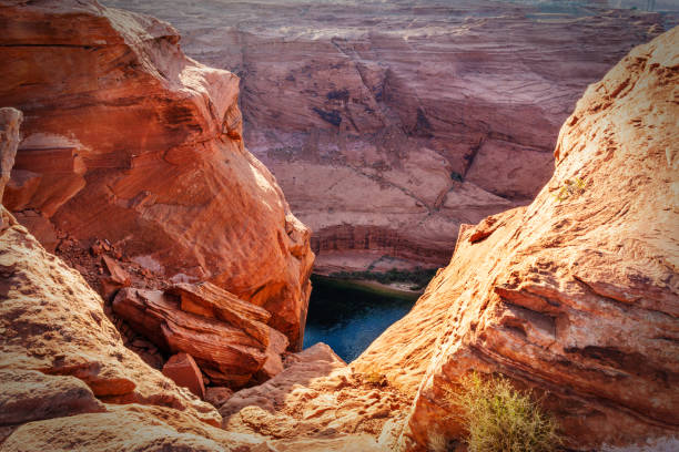 View down into Glen Canyon to the Colorado River near Page Arizona.