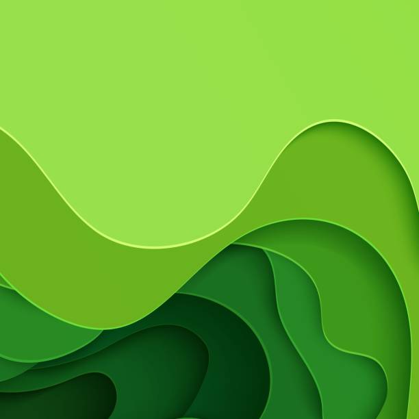 istock Abstract green background in paper cut style. 3d layout wallpaper cut out from cardboard. Modern template with abstract curve shapes. Vector environmental card with papercut waves for business poster. 1391266220