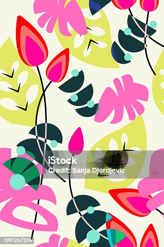 istock Neon colored floral pattern 1391267324