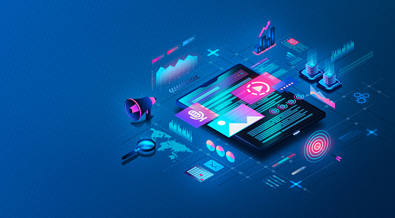 Content Marketing Platform Concept - New SaaS Solutions that Help Marketing Teams Create and Analyze Content to Raise Brand Awareness Through Multiple Channels - 3D Illustration