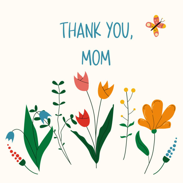 danke mama blumengrußkarte hintergrund - mothers day mother single flower family stock-grafiken, -clipart, -cartoons und -symbole