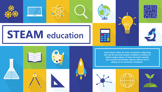STEAM Education Web Banner. Science, Technology, Engineering, Arts, Mathematics. Vector illustration.