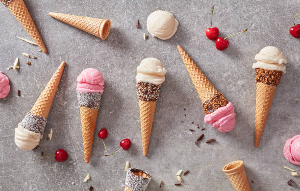 istock Vanilla and cheery ice cream cones 1391270723