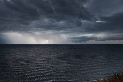 Empty overcast beach just before heavy rainfall