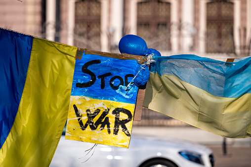 Posters, protest against the Russian invasion in Ukraine