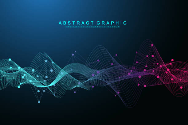 ilustrações de stock, clip art, desenhos animados e ícones de digits abstract background with connected line and dots, wave flow. digital neural networks. network and connection background for your presentation. graphic polygonal background. vector illustration - física quântica