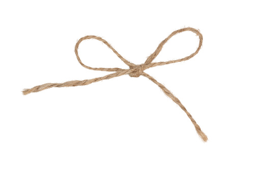 natural rope bow with beads, isolate on a white background