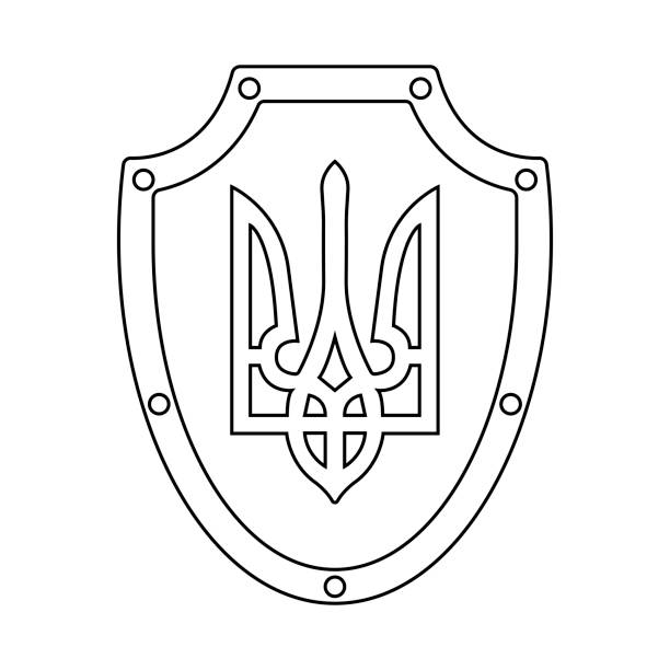 우크라이나의 팔의 외투를 가진 방패 - ukraine trident ukrainian culture coat of arms stock illustrations