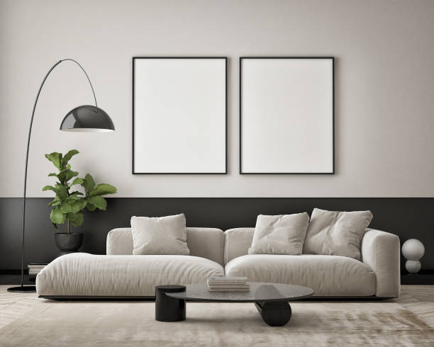 istock mock up poster frame in modern interior background, living room, Scandinavian style, 3D render, 3D illustration 1391285913