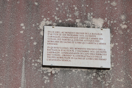 Commemorative plaque, city of Autun, department of Saone et Loire, France