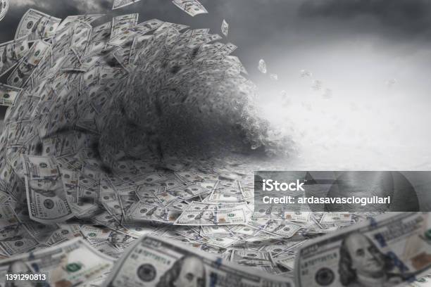 Tsunami Made Of 100 Dollar Bills Stock Photo - Download Image Now - Wave - Water, Currency, Tsunami
