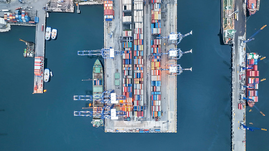 Container ship in the harbor