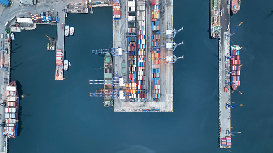 Container ship in the harbor