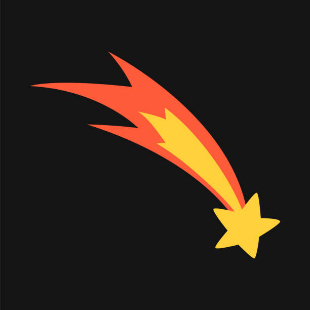 Vector comet with fire tail. Yellow shooting star in flat design. Vector comet with fire tail. Yellow shooting star in flat design. star trail stock illustrations