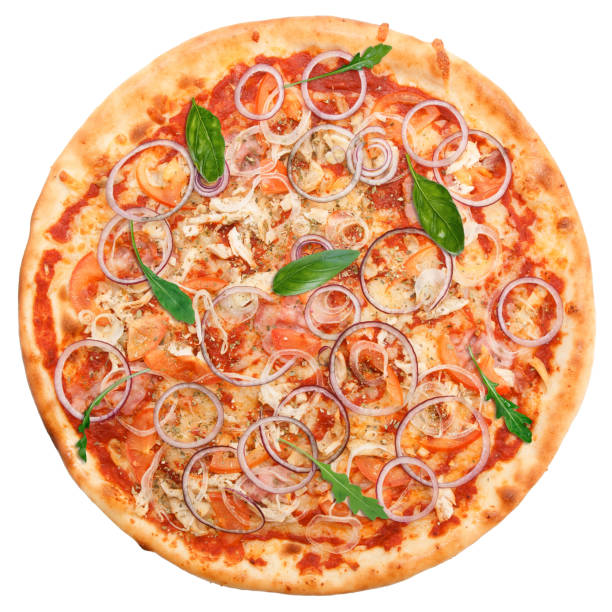istock Classic Italian pizza with bacon, chicken and red onion 1391293261