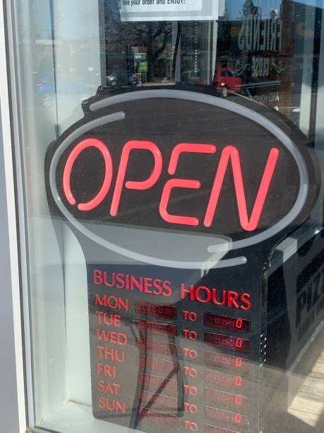 istock Neon open sign light on on the window 1391295082