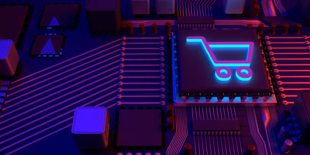 istock Shopping Cart Symbol on Circuit Board 1391297066