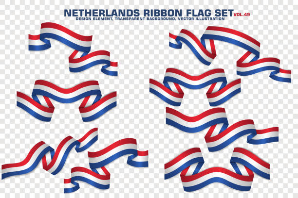 Netherlands Ribbon Flags Set, Element design, 3D style. vector Illustration Set of Netherlands Ribbon flag, design element. 3D on a transparent background. vector illustration national day of prayer stock illustrations