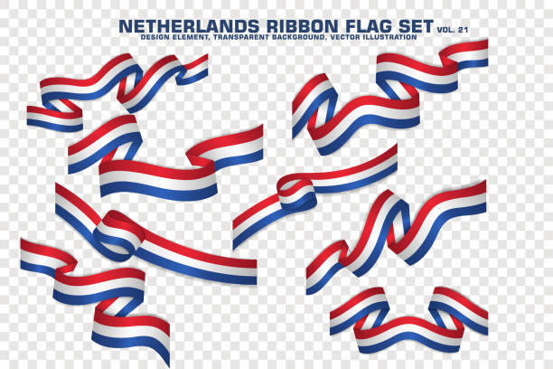 Netherlands Ribbon Flags Set, Element design, 3D style. vector Illustration Set of Netherlands Ribbon flag, design element. 3D on a transparent background. vector illustration national day of prayer stock illustrations