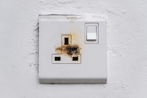Burnt Plug Pin Burnt 3 Pin Wall Socket Stock Photo - Download Image Now - Electric ...