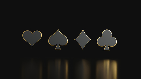 Play card icon, set of game cards with golden outline for playing poker and casino. Play card icon isolated on black background.