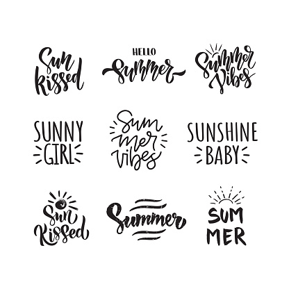 Summer vibes vector quotes. Hand drawn black lettering illustration isolated on white background. Sun print for t shirt design, greeting card, poster, sticker, flyer, tag, banner.
