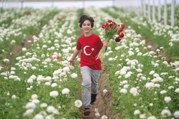 Photo of Schoolboy with Turkish Flag