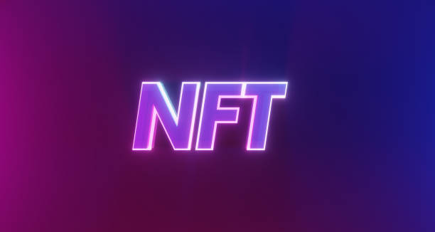 istock Glowing neon nft text with blue and purple tones. 3d rendering. 1391322912