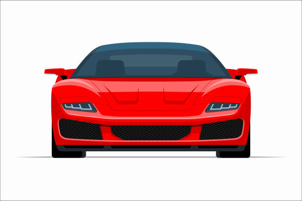 illustrations, cliparts, dessins animés et icônes de voiture de sport moderne. vue de face d’un coupé sport 2 portes isolé sur fond blanc. icône de supercar vectorielle pour les illustrations de routes et de transports. - luxury sports car red supercar