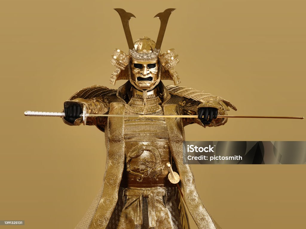 Nhân Vật Samurai Mặc Áo Giáp Vàng Và Rút Kiếm Ảnh Minh Họa 3d Hình ...