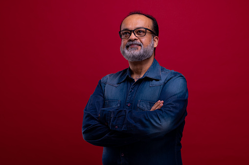 Portrait, red background, male, asia, indian