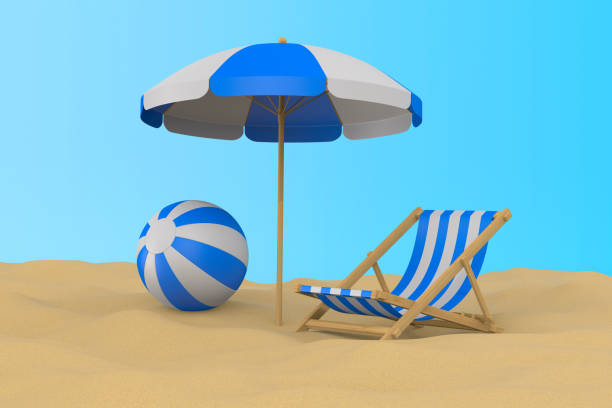 istock umbrella and deckchair on beach. 3D illustration 1391332799