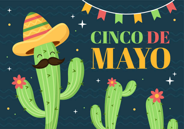 istock Cinco de Mayo Mexican Holiday Celebration Cartoon Style Illustration with Cactus, Guitar, Sombrero and Drinking Tequila for Poster or Greeting Card 1391333806