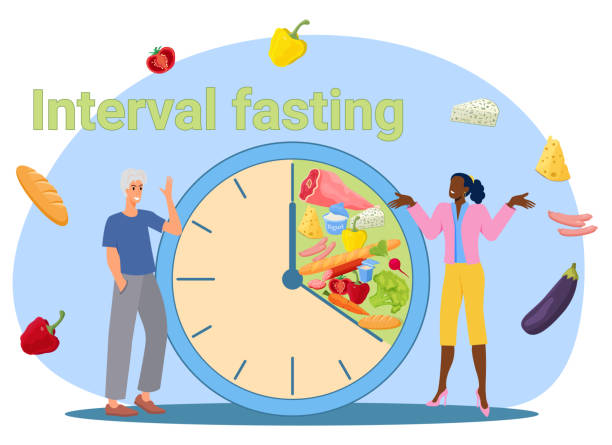 post interwałowy - lunch clock healthy eating plate stock illustrations