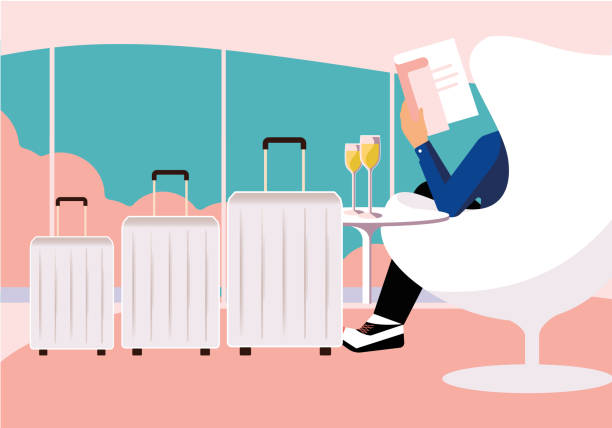 ilustrações de stock, clip art, desenhos animados e ícones de relaxing at the airport lounge - first class illustrations